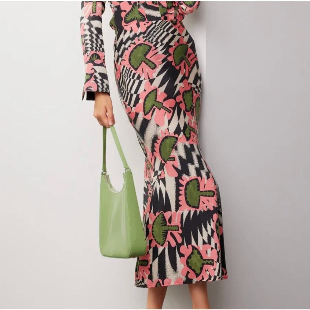 Untitled in Motion Black Bias Cut Midi Skirt LARGE Mushroom Designer Career $262